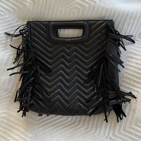 Maje Handbags - Maje Black Chevron Quilted Leather Crossbody Bag